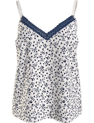 Dámský pyžamový top WOVEN CAMI PRINT UW0UW05006 02X  bílý s potiskem - Tommy Hilfiger