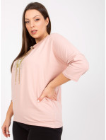 Prašně růžová halenka plus size velikosti s 3/4 rukávy