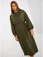 Khaki midi mikinové šaty s knoflíčky