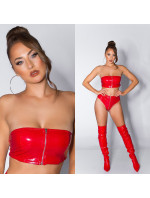 Sexy Koucla Latexový vzhled bandeau topu se zipem