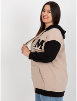 Béžová a černá mikina plus size na zip s nášivkou