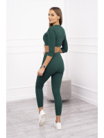 Žebrovaný crop top set tmavě zelené barvy