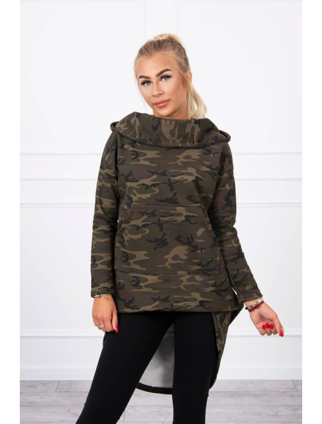 Mikina s dlouhým zadním dílem camo khaki+zelená