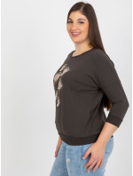 Khaki dámská halenka plus size velikosti s nášivkami