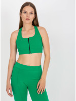 Zelený žebrovaný basic crop top z bavlny RUE PARIS