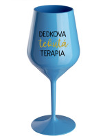 DEDKOVA TEKUTÁ TERAPIA - modrý nerozbitný pohár na víno 470 ml