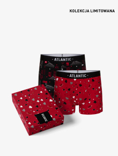 Pánské boxerky Love ATLANTIC 2Pack + dárková krabička - černá, červená