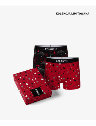 Pánské boxerky Love ATLANTIC 2Pack + dárková krabička - černá, červená