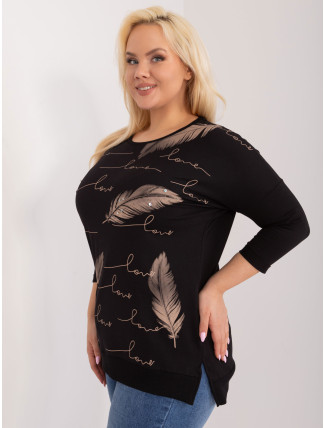 Černá dámská halenka plus size s 3/4 rukávem