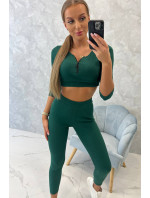 Žebrovaný crop top set tmavě zelené barvy