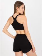 Černý bavlněný basic pruhovaný crop top RUE PARIS