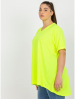 Fluo žlutá hladká halenka plus size s výstřihem