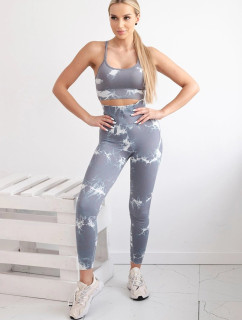 Dámský fitness set top + push up legíny - šedá/bílá