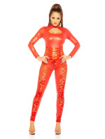 Sexy KouCla Leatherslook Longsleeve Catsuit w. krajka