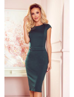 Elegantní midi šaty s páskem Numoco TAMARA - tmavě zelené