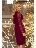Elegantní pouzdrové šaty s krajkou Numoco EMMA - vínové
