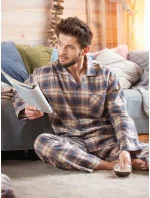 Pánské pyžamo Key MNS 402 B24 Flanelové dlouhé/r 3XL-4XL na zip