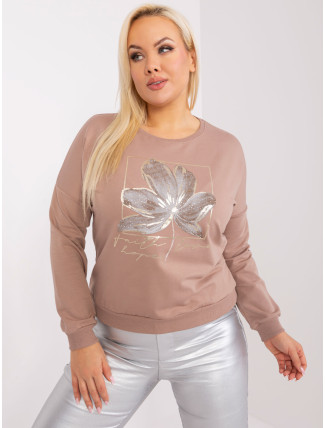 Tmavě béžová halenka plus size s aplikací