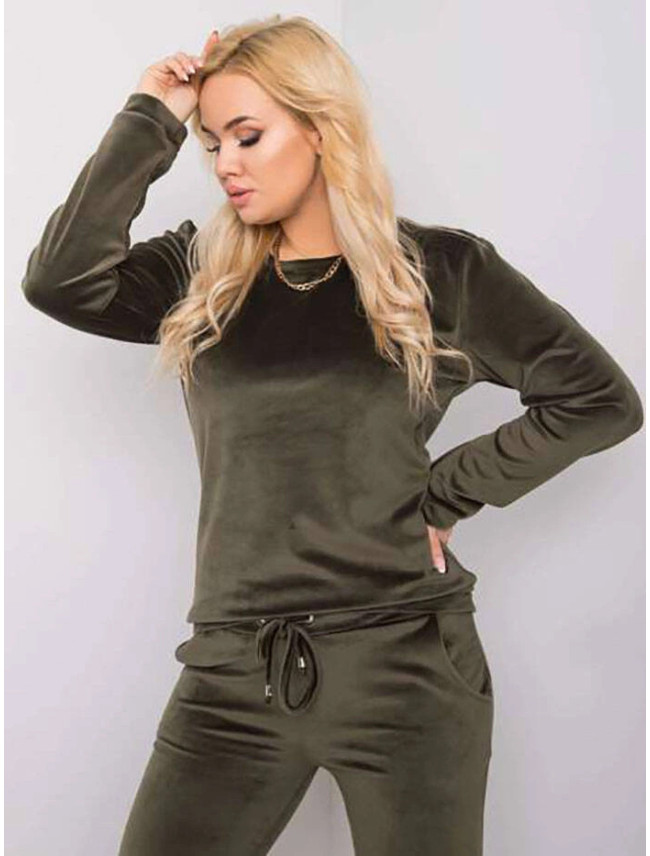 Dámská velurová plus size souprava v khaki barvě (6085)