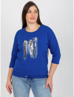 Tmavě modrá halenka plus size s 3/4 rukávy