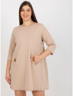 Tmavě béžové minišaty plus size s 3/4 rukávy od Dalenne