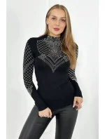 Viskózová halenka zdobená na výstřihu a rukávech černá