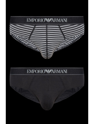 Pánské slipy 2PACK 111733 3F542 16844 černošedé s proužkem - Emporio Armani