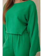 Mušelínový set halenka + kalhoty zelené