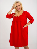 Červené mikinové šaty plus size basic s kapsami