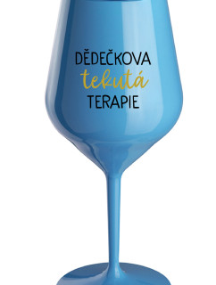 DĚDEČKOVA TEKUTÁ TERAPIE - modrá nerozbitná sklenice na víno 470 ml