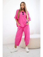 Bavlněný komplet halenka + kalhoty růžový