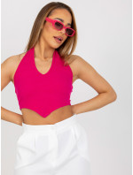 Fuchsiový žebrovaný základní crop top RUE PARIS