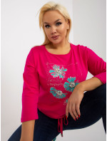 Dámská halenka plus size s 3/4 rukávy a potiskem - fuchsiová