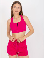 Fuchsiový žebrovaný základní crop top se zapínáním RUE PARIS