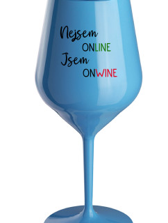 NEJSEM ONLINE JSEM ONWINE - modrá nerozbitná sklenice na víno 470 ml