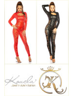 Sexy KouCla Leatherslook Longsleeve Catsuit w. krajka