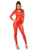 Sexy KouCla Leatherslook Longsleeve Catsuit w. krajka