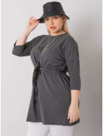 Tmavě šedá melanžová plus size tunika s nápisem