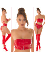 Sexy Koucla Latexový vzhled bandeau topu se zipem