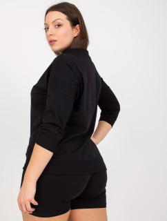 Černá halenka plus size velikosti pro každodenní nošení s potiskem