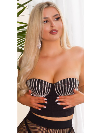 Sexy top Koucla Corsage Crop Top s třpytivými cvočky