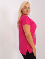 Fuchsiová dámská halenka plus size s potiskem