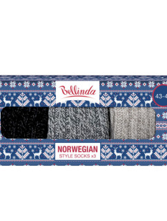 Dárková krabička zimních ponožek 3 páry NORWEGIAN STYLE SOCKS BOX - BELLINDA - světle modrá