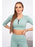 Žebrovaný crop top set tmavě mátový