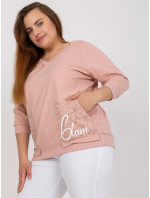 Zaprášená růžová halenka plus size s nášivkou a nápisy