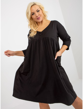 Černé mikinové šaty plus size basic s kapsami