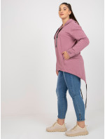 Prašně růžová plus size mikina na zip s žebrováním