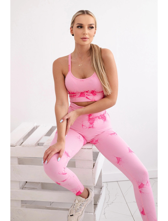 Fitness set top+ legíny push up růžová + fuchsiová