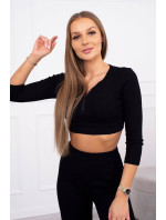 Žebrovaný crop top set v černé barvě