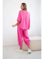 Bavlněný komplet halenka + kalhoty růžový